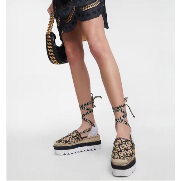 Stella McCartney Gaia Monogram Ribbon Ankle Wrap Espadrille Sandals EU 39 US 9 - Picture 16 of 16